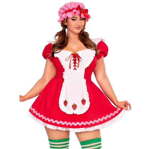 Plus Size Three Piece Berry Cutie Costume Set, Berry-Adorned Apron Dress - Picture 1 of 2